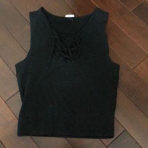 Garage black tank top with front detailing